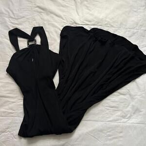 Laundry Black maxi dress with beaded buckle halter neck Size 12